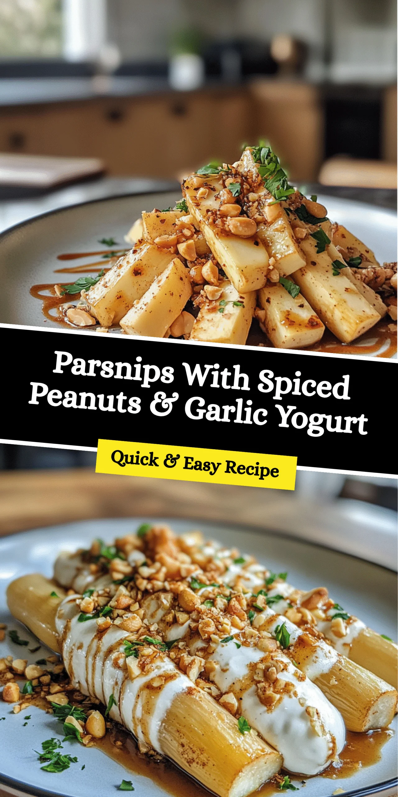 Parsnips With Spiced Peanuts & Garlic Yogurt