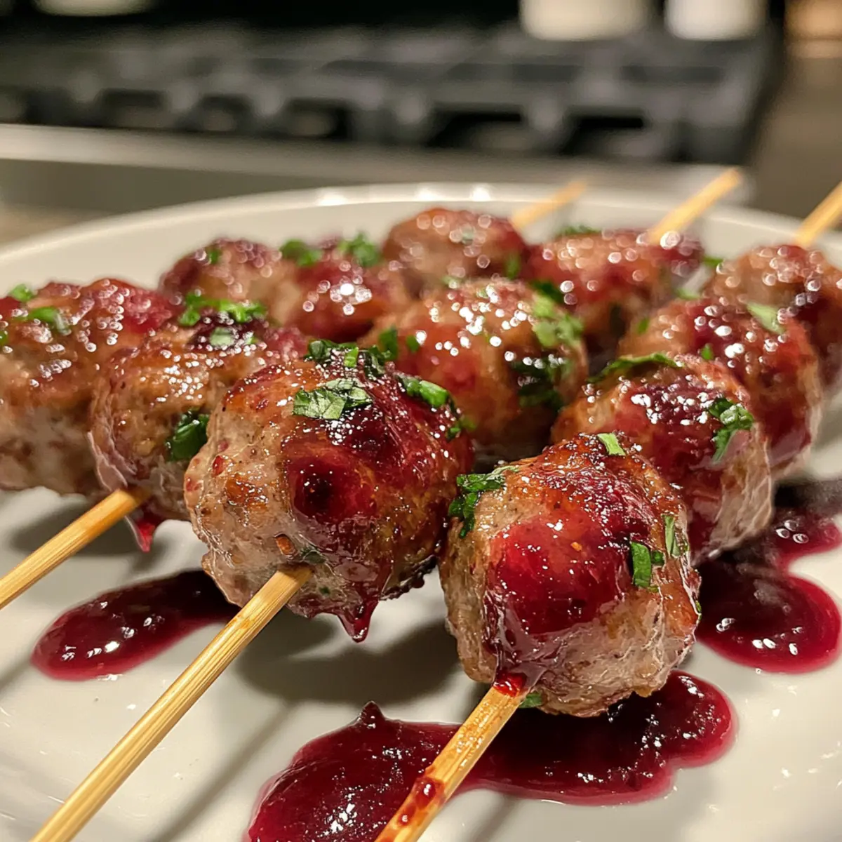Savory Mini Meatball Skewers with Cranberry Glaze