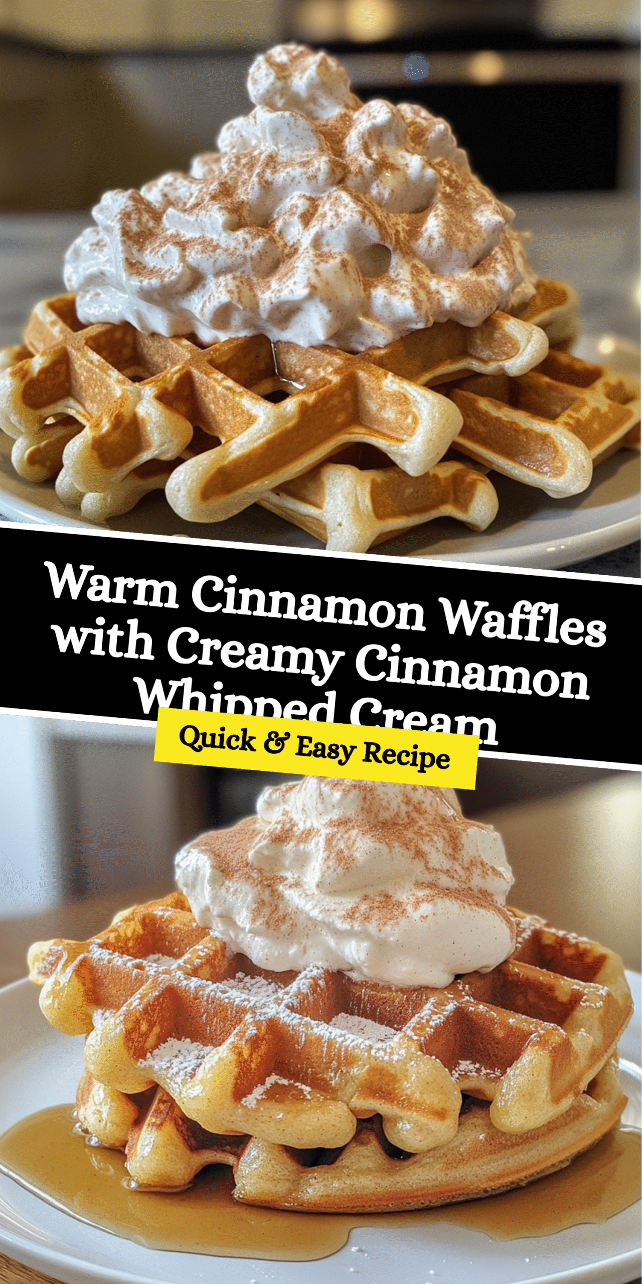 Warm Cinnamon Waffles with Creamy Cinnamon Whipped Cream