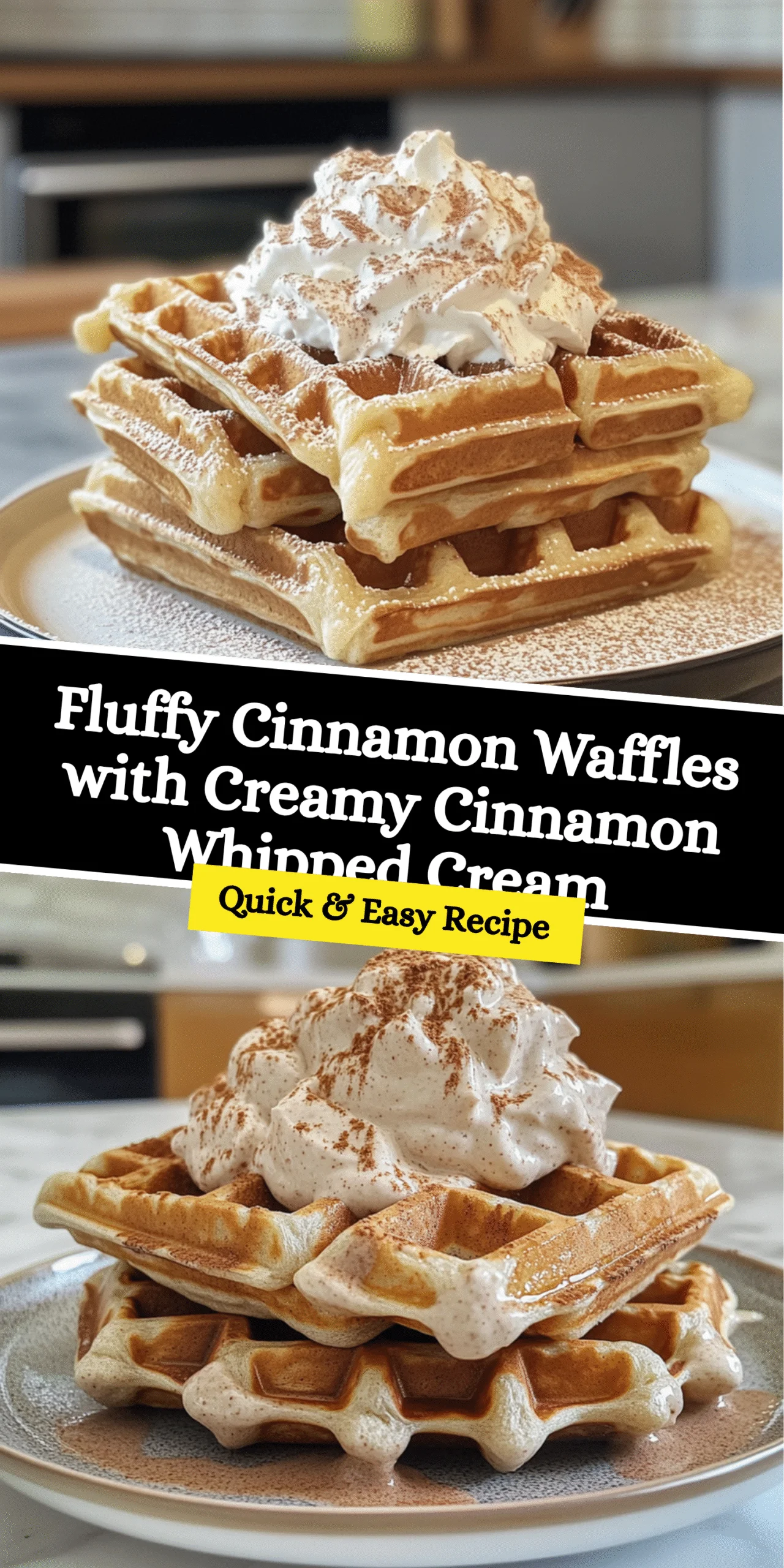 Fluffy Cinnamon Waffles with Creamy Cinnamon Whipped Cream
