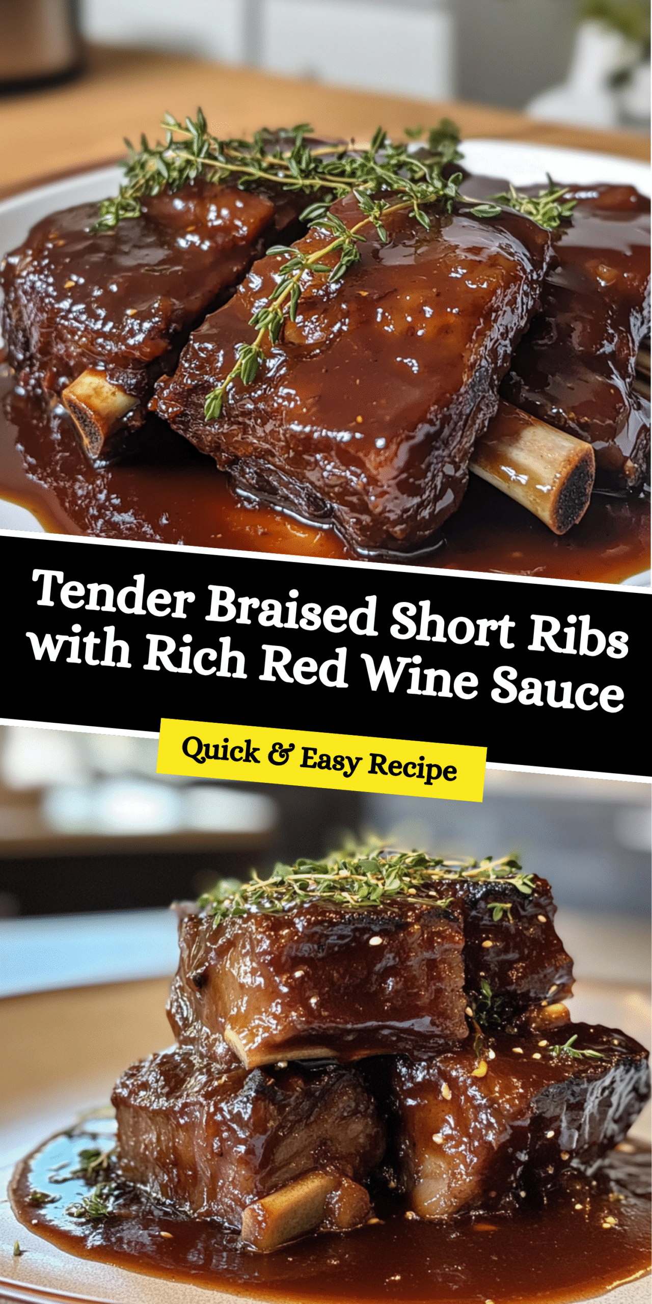 Tender Braised Short Ribs with Rich Red Wine Sauce