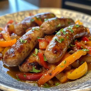 Savory Beer Braised Sausages with Peppers and Onions