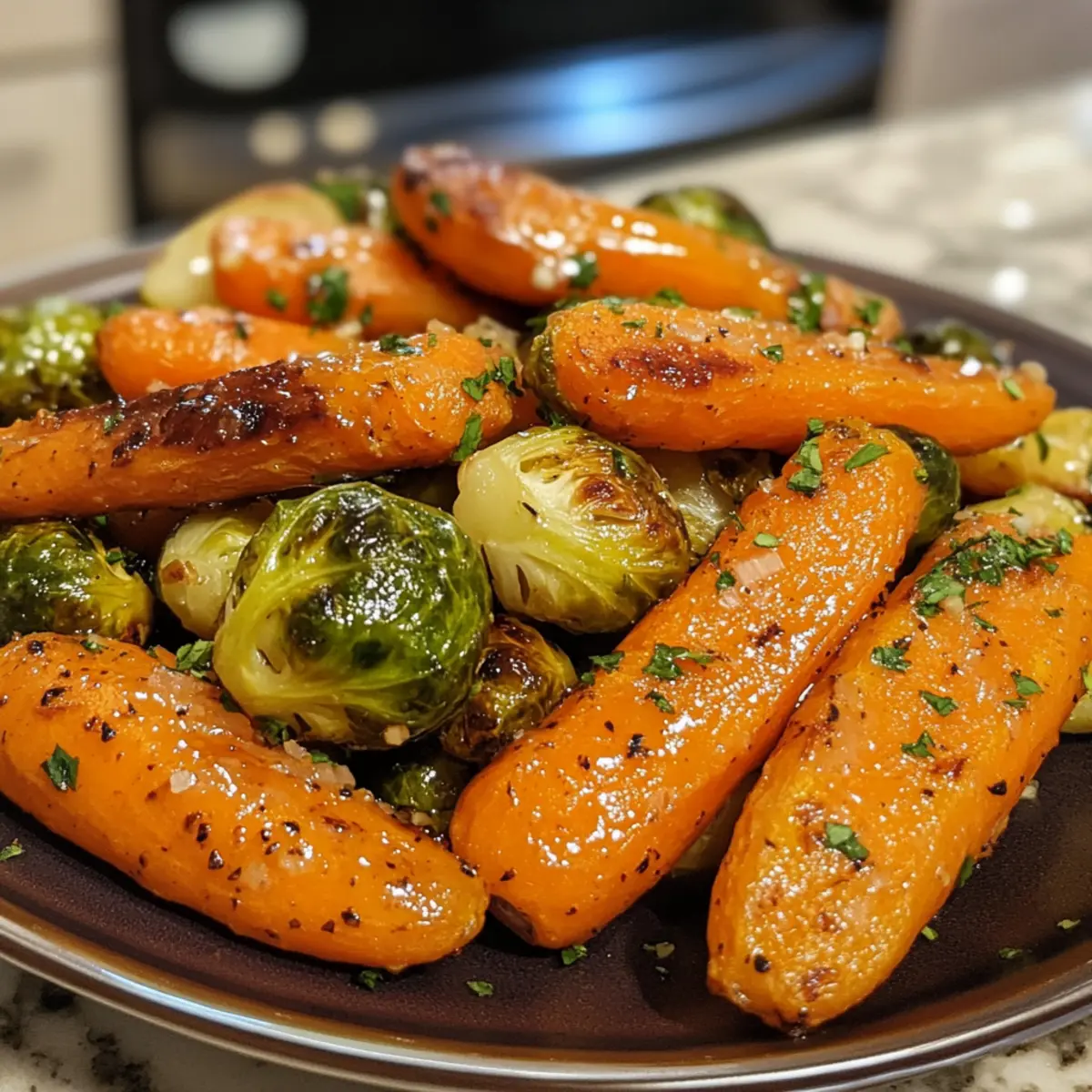Savory Roasted Carrots and Brussels Sprouts