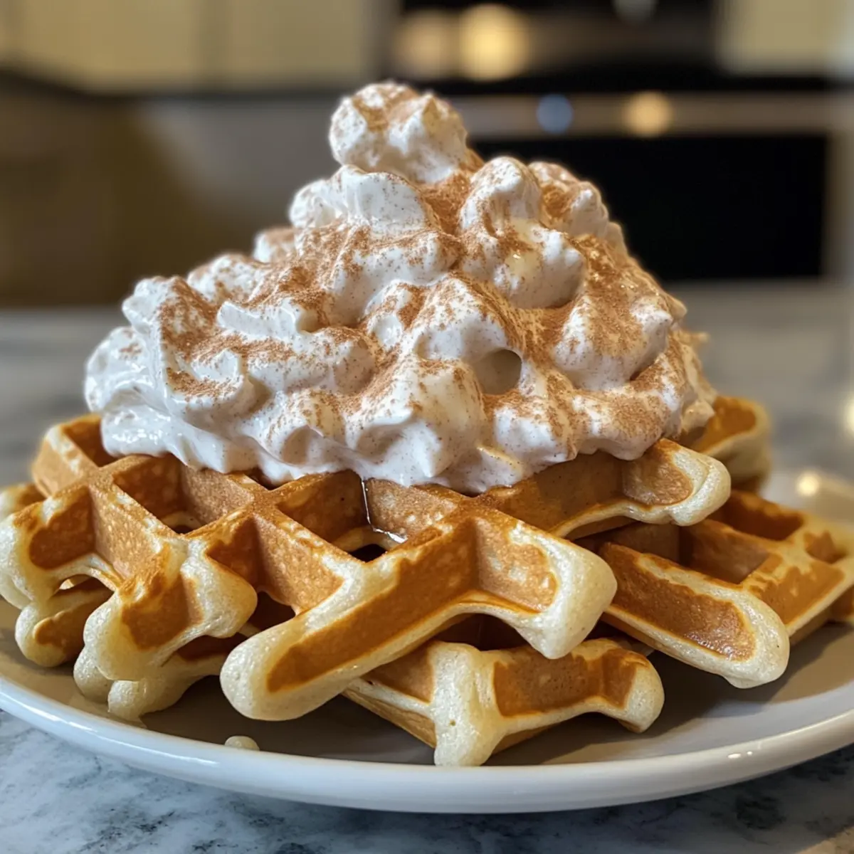 Warm Cinnamon Waffles with Creamy Cinnamon Whipped Cream