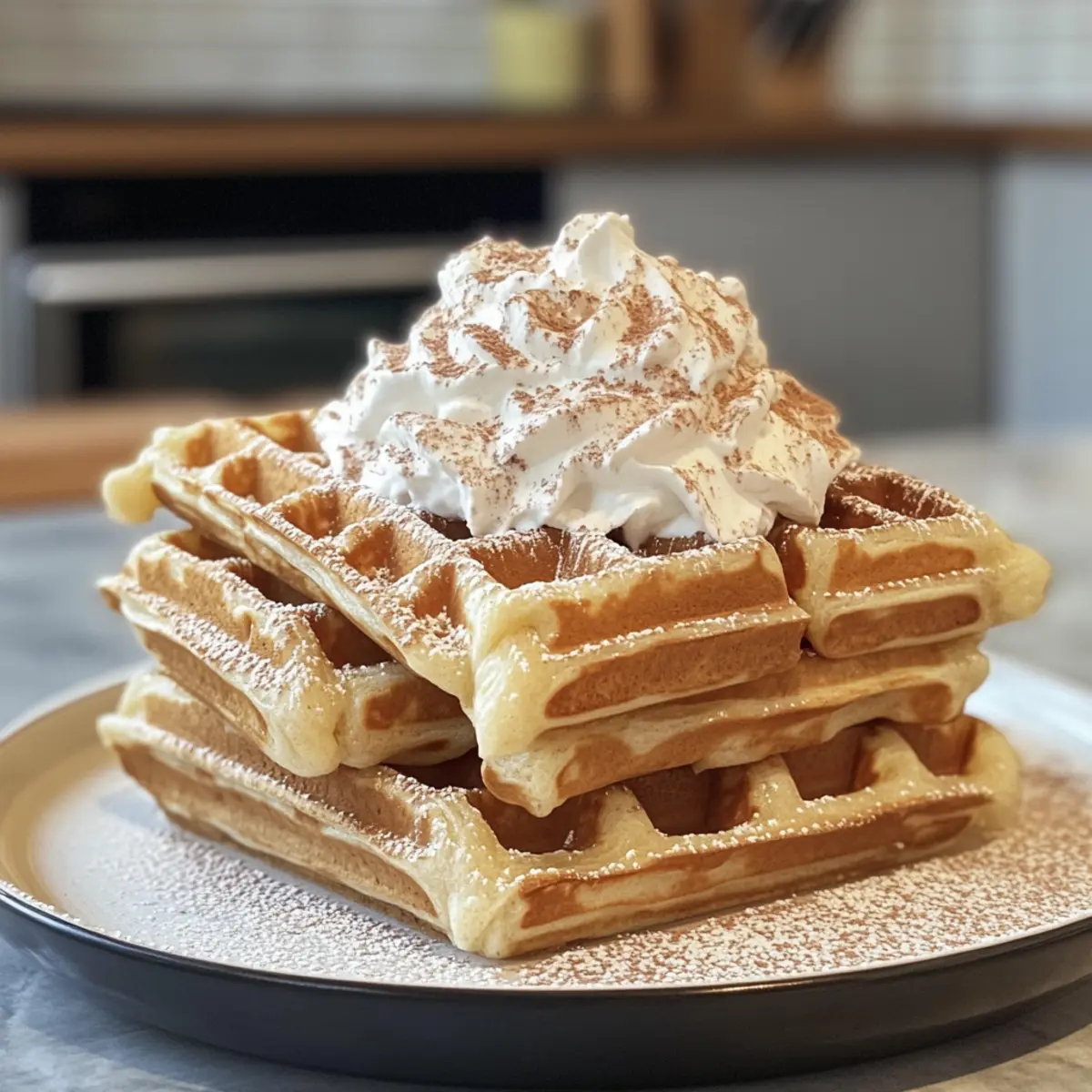 Fluffy Cinnamon Waffles with Creamy Cinnamon Whipped Cream