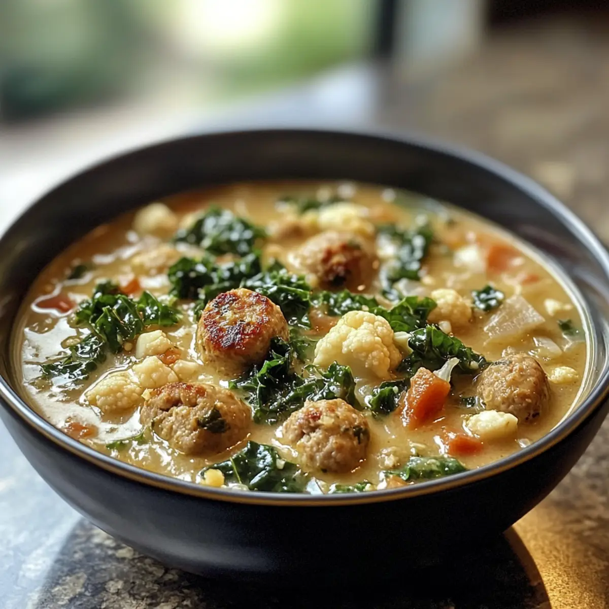 Hearty Cauliflower Sausage Kale Soup