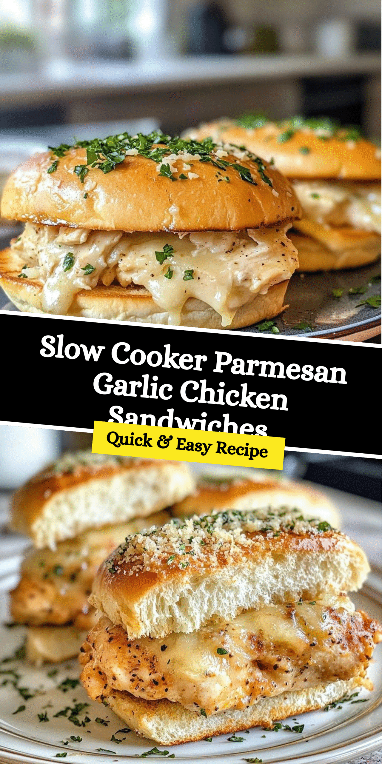 Slow Cooker Parmesan Garlic Chicken Sandwiches