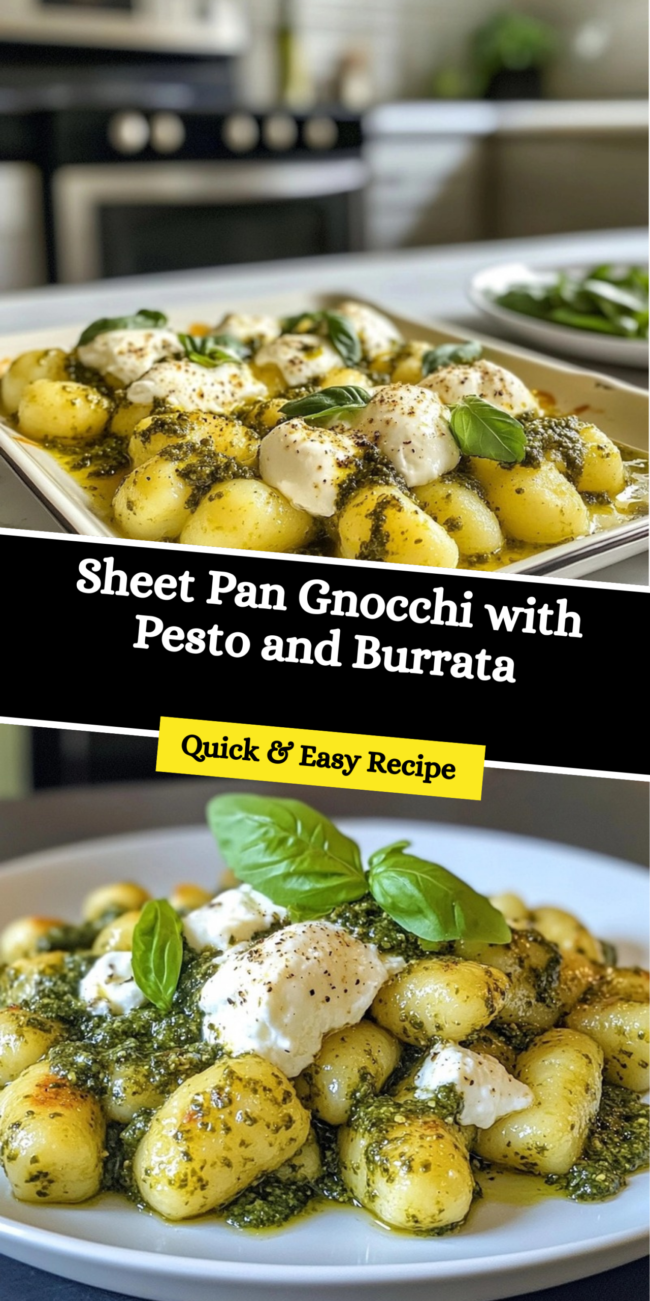 Sheet Pan Gnocchi with Pesto and Burrata