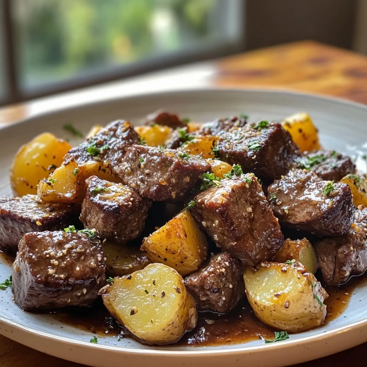 Garlic Butter Beef Bites & Potatoes make a perfect dinner