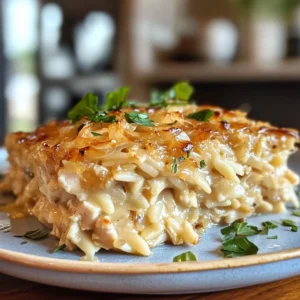 French Onion Chicken Orzo Casserole