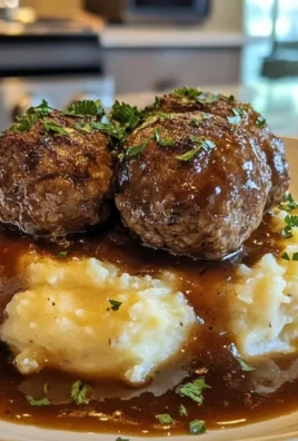 Salisbury Steak Meatballs with Garlic Herb Mashed Potatoes