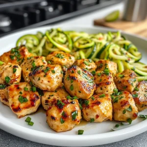 30 minutes Garlic Butter Chicken Bites with Zucchini Noodles