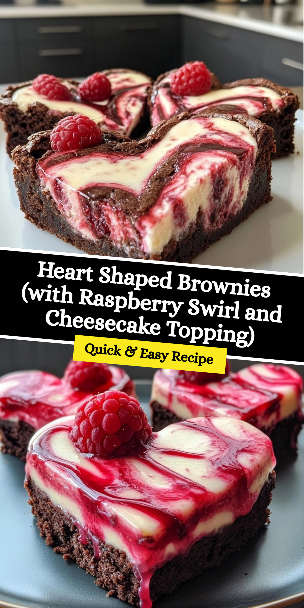 Heart Shaped Brownies (with Raspberry Swirl and Cheesecake Topping)