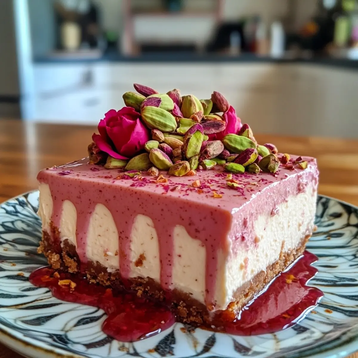 Rose Pistachio Cardamom Cheesecake