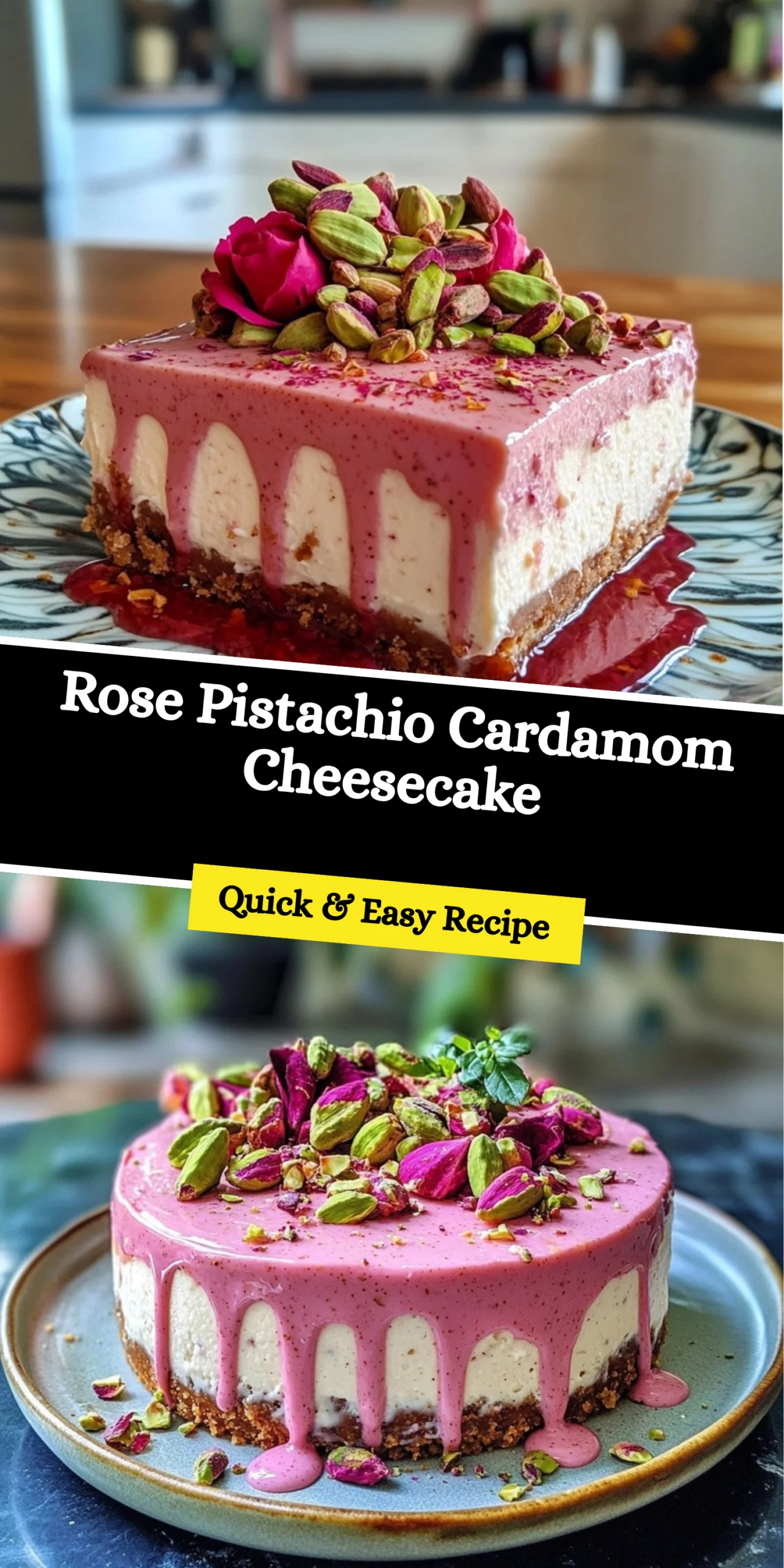 Rose Pistachio Cardamom Cheesecake