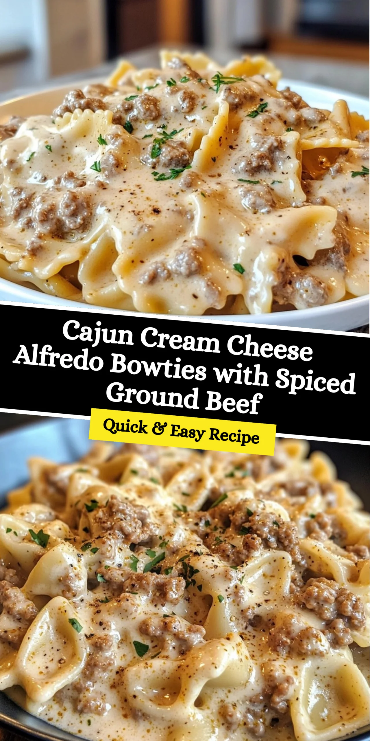Cajun Cream Cheese Alfredo Bowties with Spiced Ground Beef