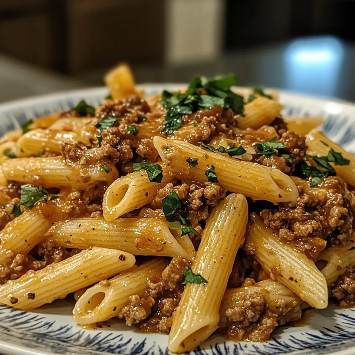 Cheesy Penne with Garlic Butter Ground Beef