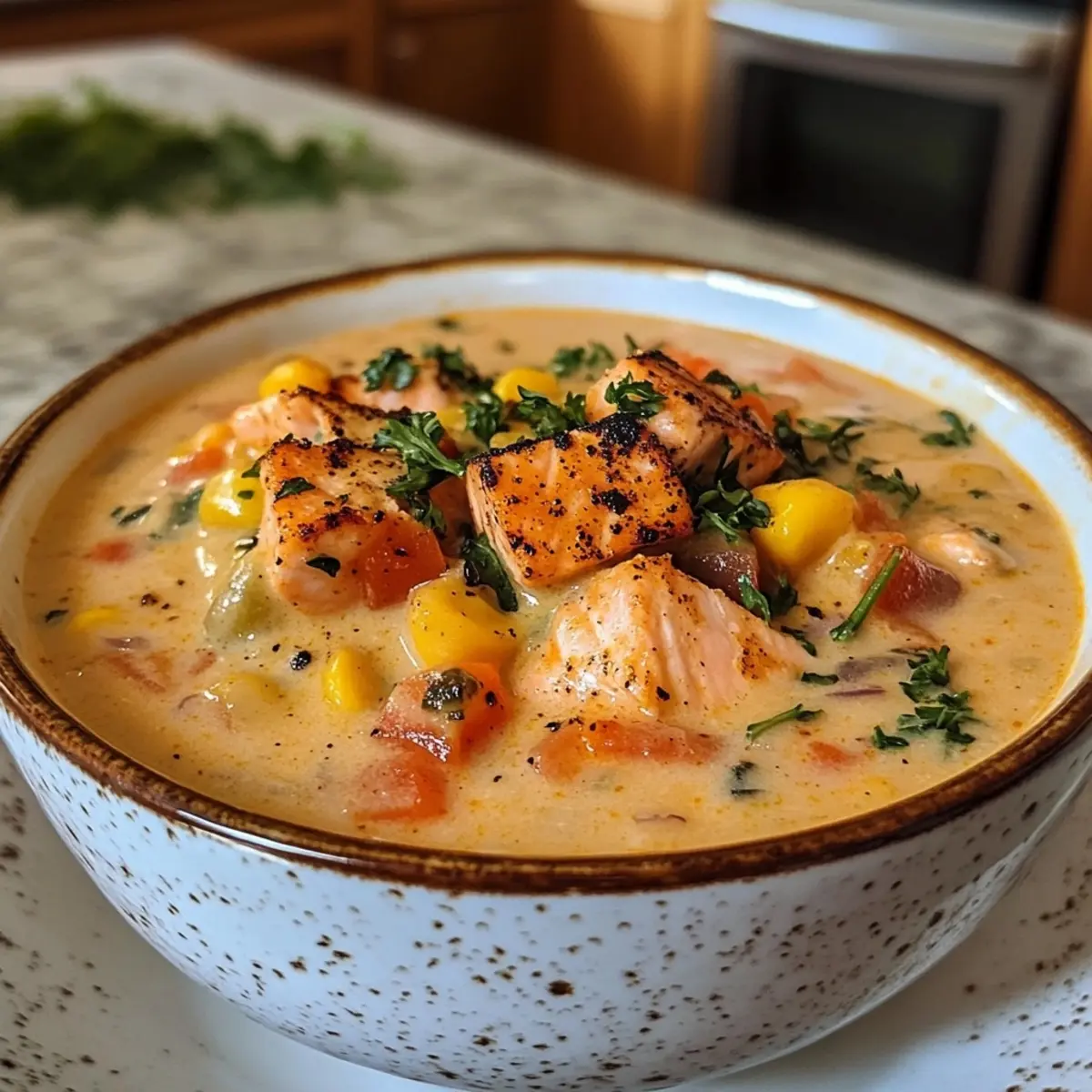 Creamy Blackened Salmon Chowder