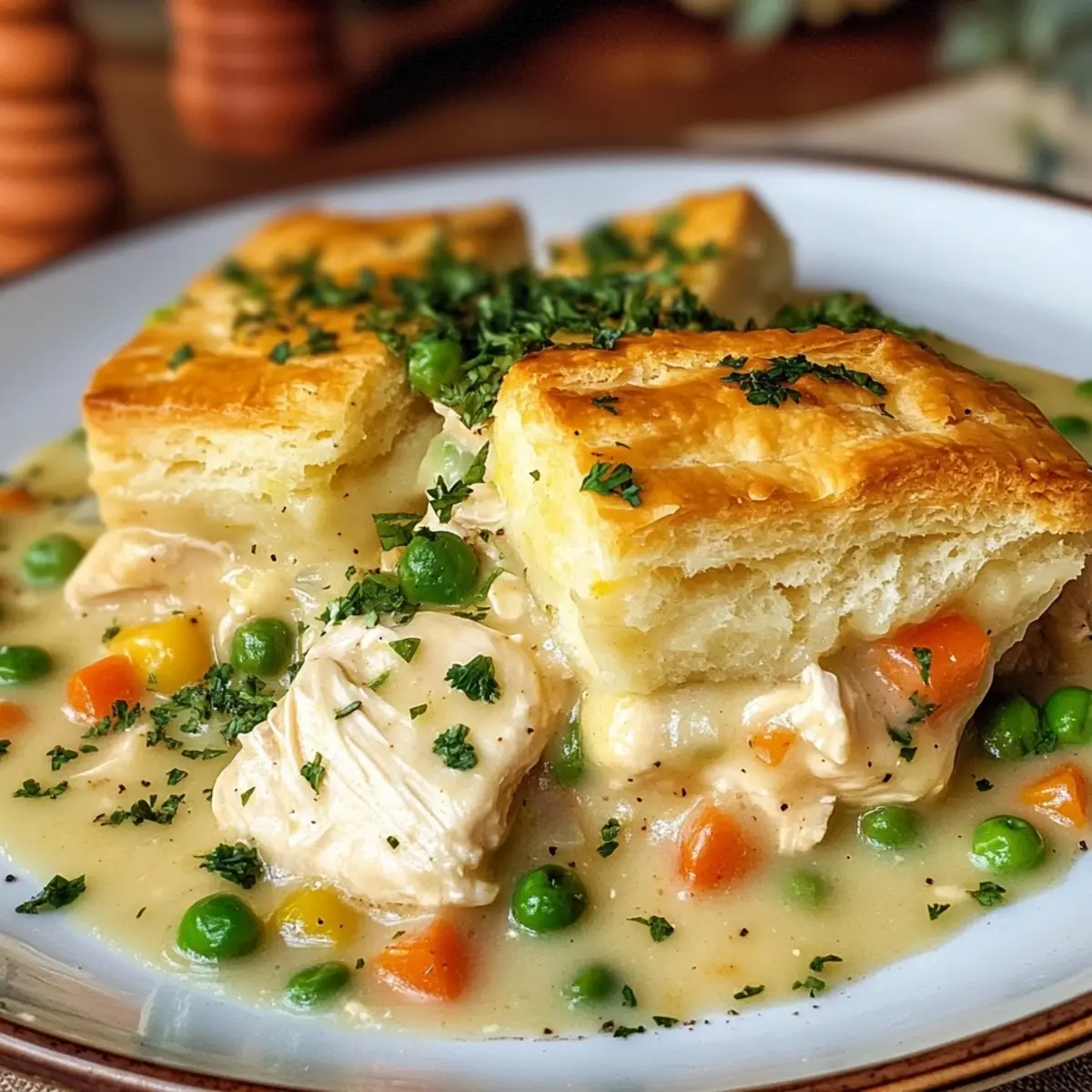Chicken Pot Pie with Cheddar Bay Biscuits