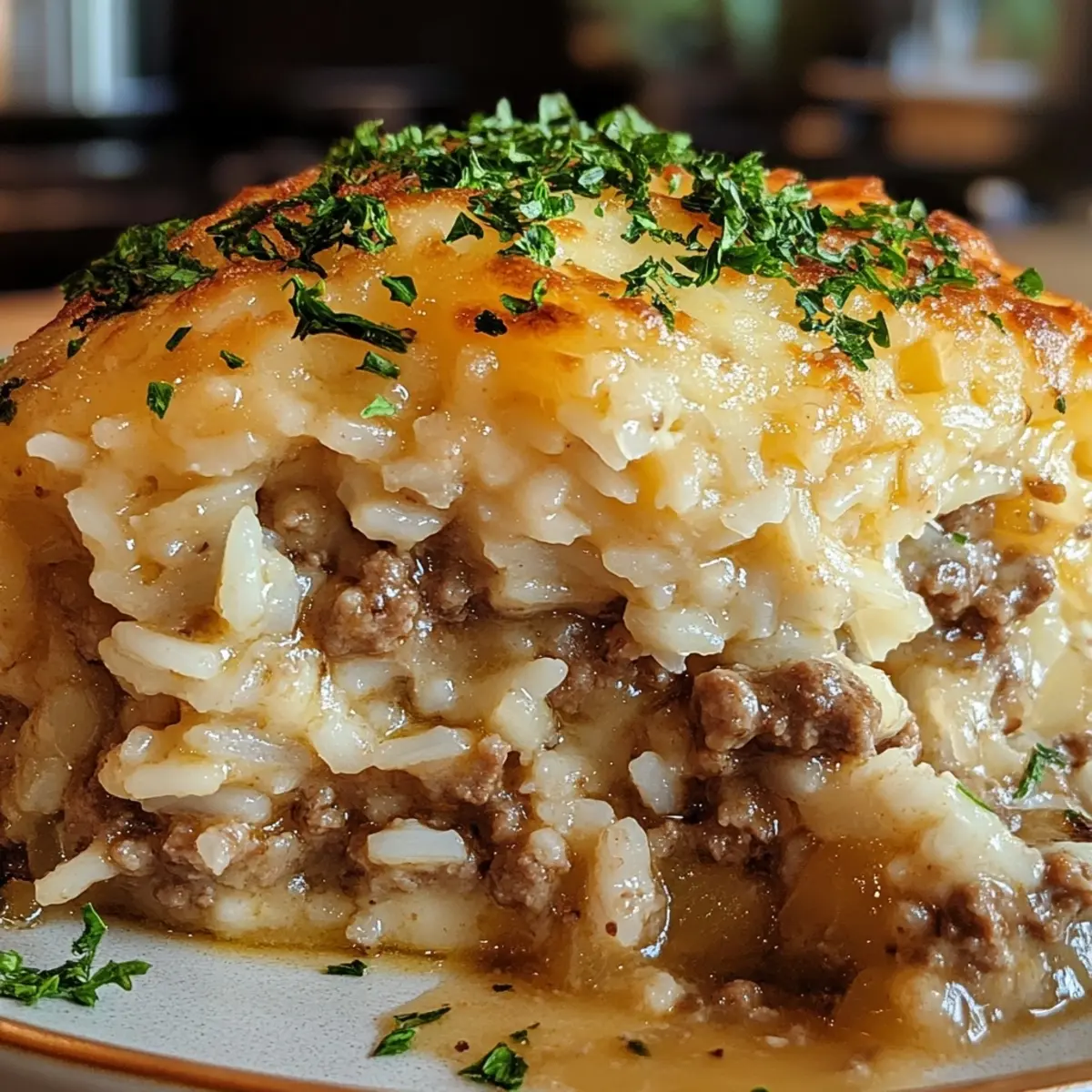 French Onion Ground Beef and Rice Casserole