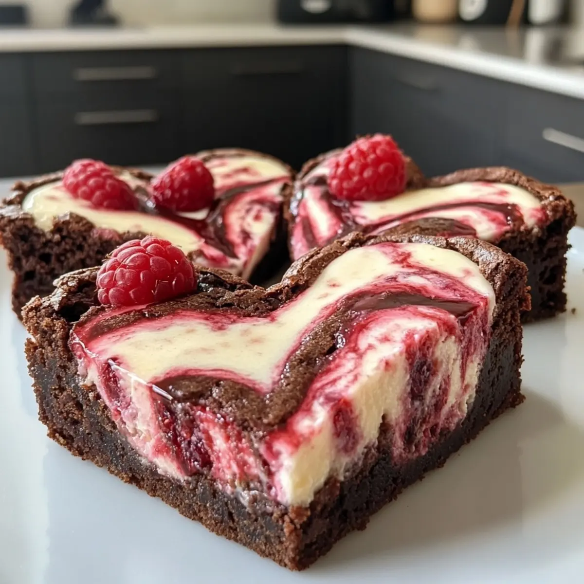 Heart Shaped Brownies (with Raspberry Swirl and Cheesecake Topping)