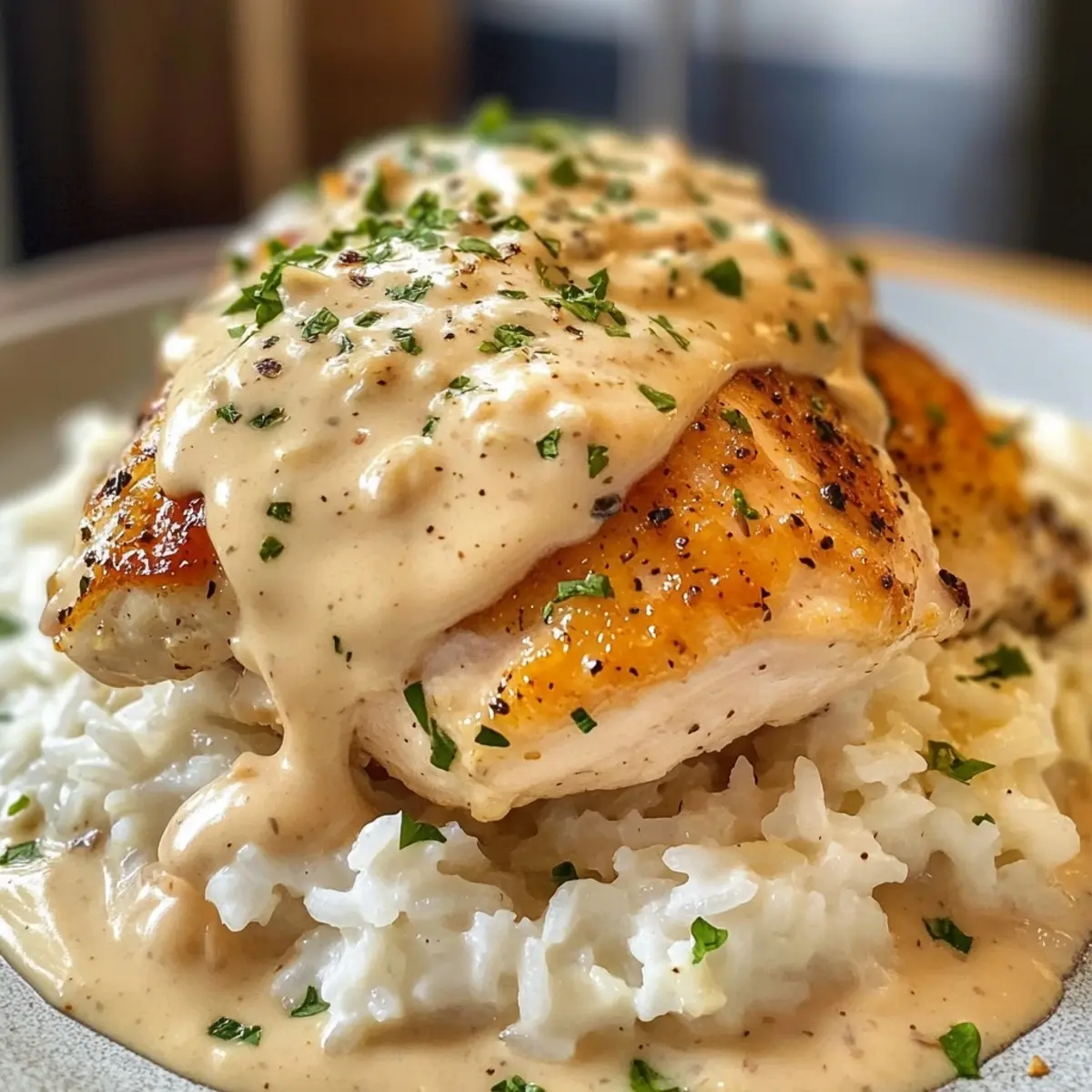 CREAMY SMOTHERED CHICKEN AND RICE RECIPE